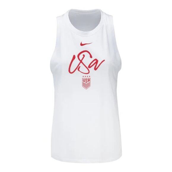 Nike Womens Large White Dri Fit USWNT Script Cotton Tomboy Tank Top Active O12-8 - Picture 1 of 7